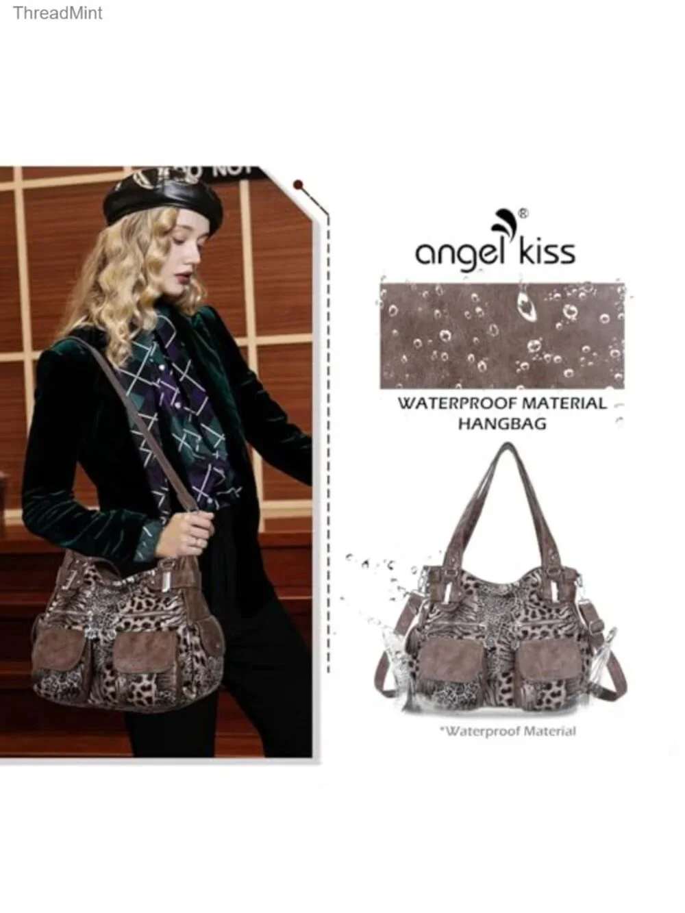 Washed PU Leather Hobo Bag with Double Zipper, Multiple Pockets, Convertible